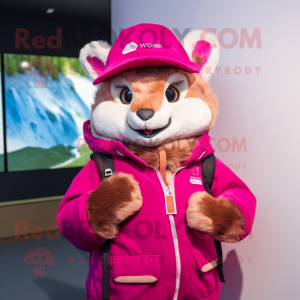 Magenta Marten mascot costume character dressed with a Parka and Headbands