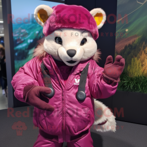 Magenta Marten mascot costume character dressed with a Parka and Headbands