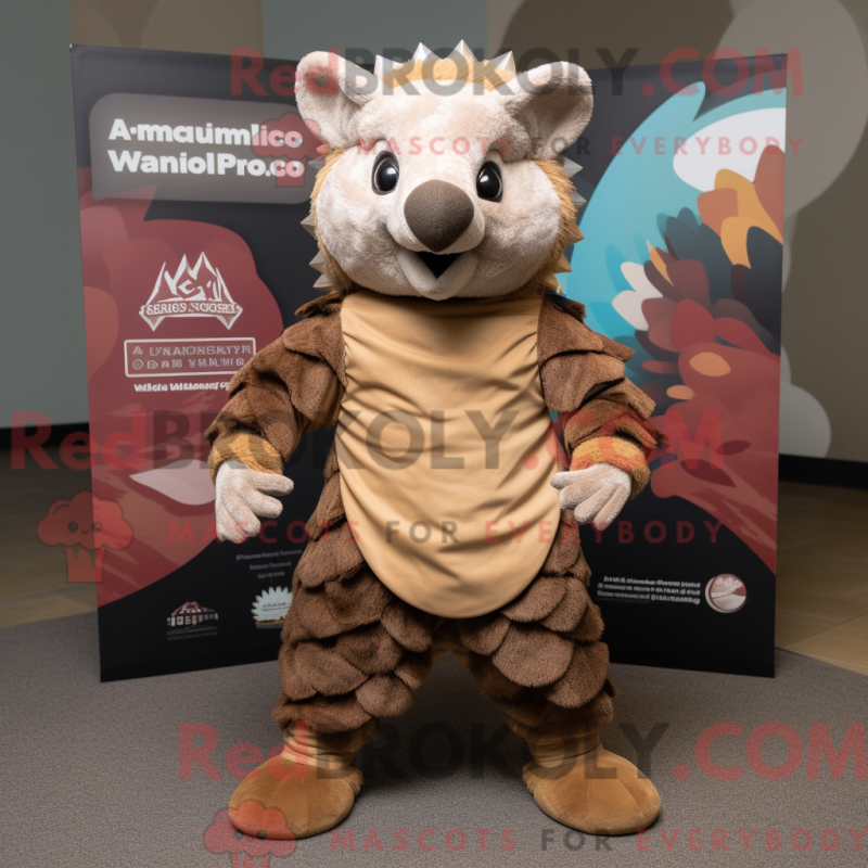 Fantasia de mascote de tatu marrom com macacão e presilhas de cachecol - Mascotes de tatu - REBROKO_322281 - RedBrokoly.com