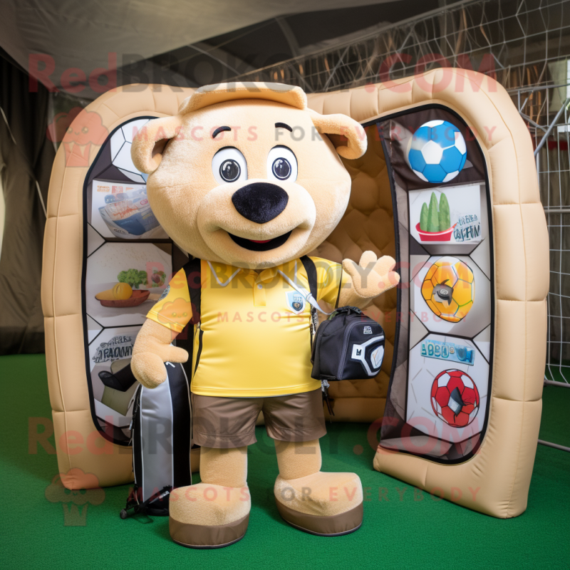 Tan Soccer Goal mascot costume character dressed with a Cargo Shorts and Wallets Tan Soccer Goal mascot costume character dressed with a Cargo Shorts and Wallets