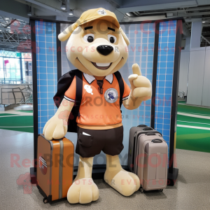 Tan Soccer Goal mascot costume character dressed with a Cargo Shorts and Wallets