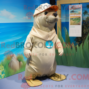 Beige Sea Lion maskot...