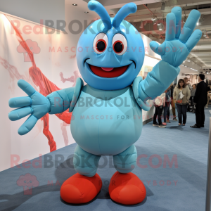 Sky Blue Lobster Bisque mascot costume character dressed with a Romper and Foot pads