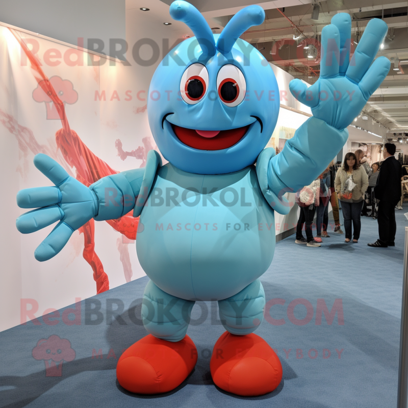 Sky Blue Lobster Bisque mascot costume character dressed with a Romper and Foot pads Sky Blue Lobster Bisque mascot costume character dressed with a Romper and Foot pads