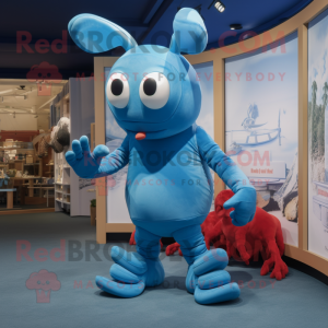 Sky Blue Lobster Bisque mascot costume character dressed with a Romper and Foot pads