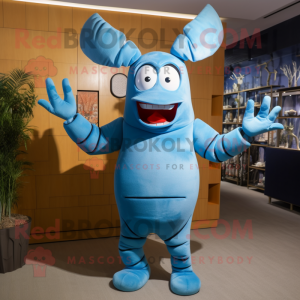 Sky Blue Lobster Bisque mascot costume character dressed with a Romper and Foot pads