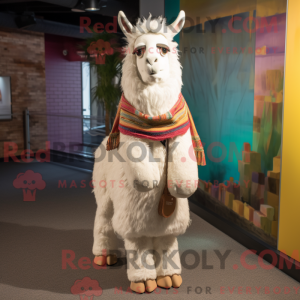 Fantasia de lhama bege com jeans e cachecóis - Mascotes lhamas - REBROKO_322465 - RedBrokoly.com