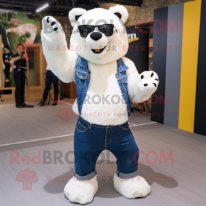 White Spectacled Bear mascot costume character dressed with a Bootcut Jeans and Foot pads