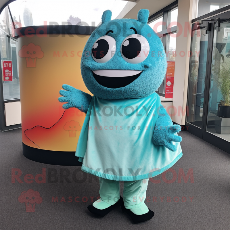 Turquoise Sushi mascot costume character dressed with a Culottes and Foot pads Turquoise Sushi mascot costume character dressed with a Culottes and Foot pads