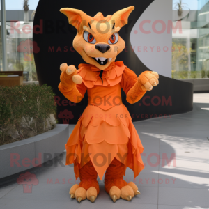 Orange Gargoyle mascot costume character dressed with a A-Line Dress and Belts