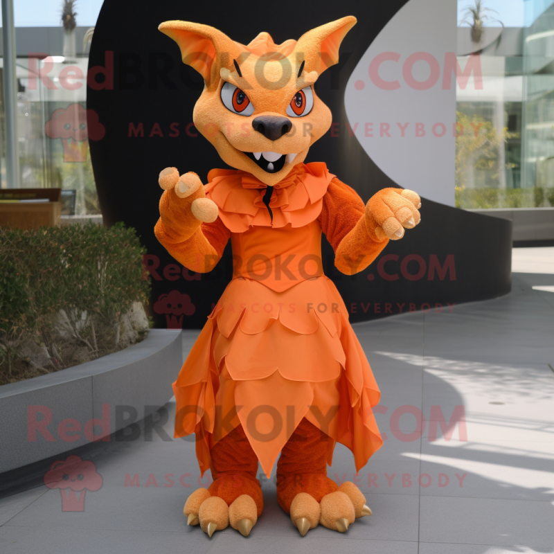 Orange Gargoyle mascot costume character dressed with a A-Line Dress and Belts Orange Gargoyle mascot costume character dressed with a A-Line Dress and Belts