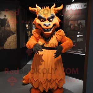 Orange Gargoyle mascot costume character dressed with a A-Line Dress and Belts