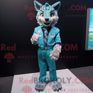 Cyan Lynx mascot costume...