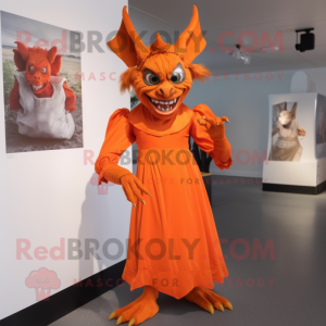 Orange Gargoyle mascot costume character dressed with a A-Line Dress and Belts