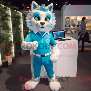 Cyan Lynx mascot costume...