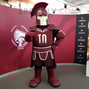 Maroon Spartan Soldier mascot costume character dressed with a Shift Dress and Hats