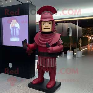 Maroon Spartan Soldier mascot costume character dressed with a Shift Dress and Hats