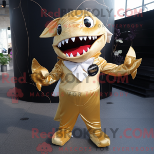 Gold Shark maskot kostume...