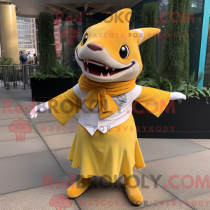 Gold Shark maskot kostume...