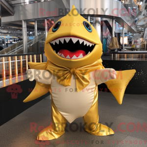 Gold Shark maskot kostume...