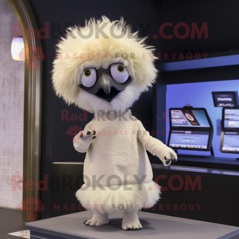 Cream Emu mascot costume character dressed with a Leggings and Hairpins Cream Emu mascot costume character dressed with a Leggings and Hairpins