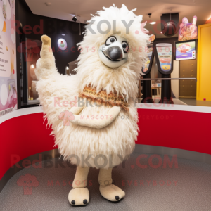 Cream Emu mascot costume character dressed with a Leggings and Hairpins