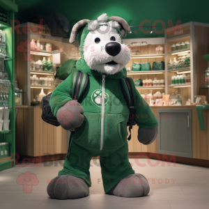 Forest Green Dog mascot costume character dressed with a Sweatshirt and Handbags