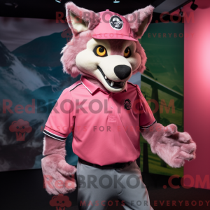 Rosa ulve-maskotdraktfigur...
