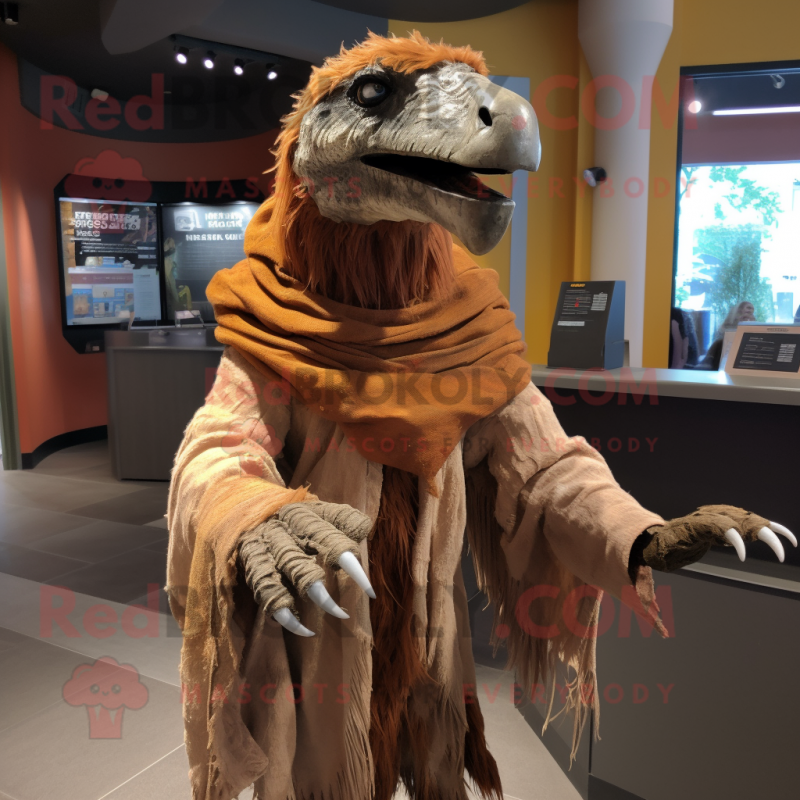 nan Utahraptor mascot costume character dressed with a Cover-up and Shawl pins