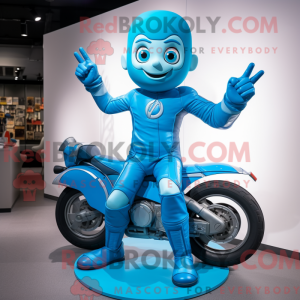 Sky Blue Superhero mascot...