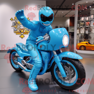 Sky Blue Superhero mascot...