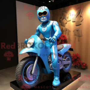 Sky Blue Superhero mascot...