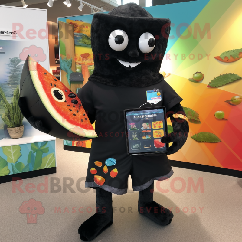 Black Nachos mascot costume character dressed with a Board Shorts and Coin purses Black Nachos mascot costume character dressed with a Board Shorts and Coin purses