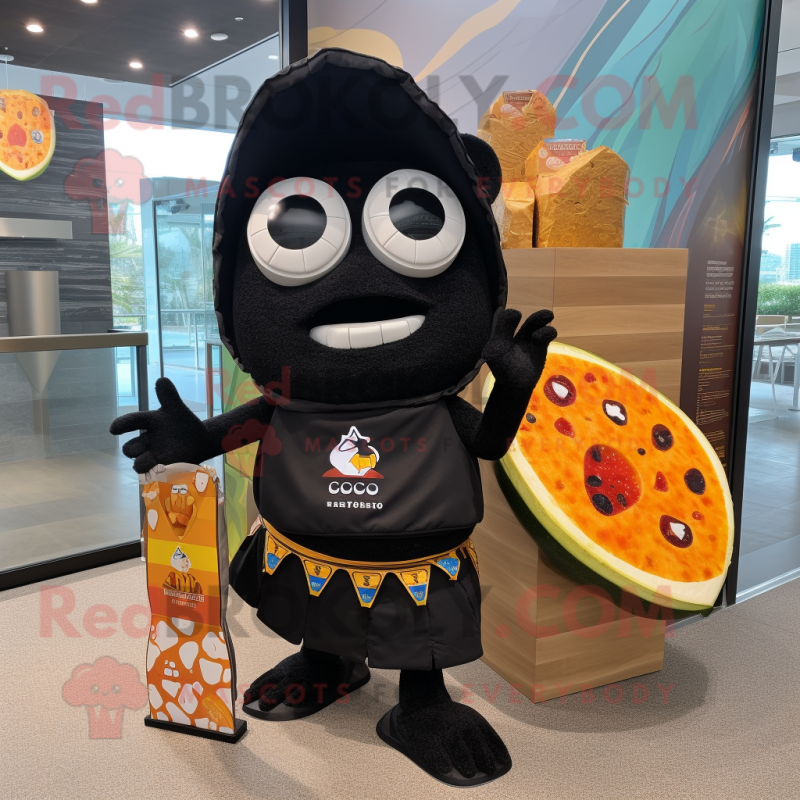 Black Nachos mascot costume character dressed with a Board Shorts and Coin purses Black Nachos mascot costume character dressed with a Board Shorts and Coin purses