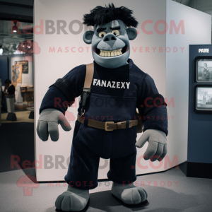 Navy Frankenstein mascot costume character dressed with a Henley Shirt and Belts