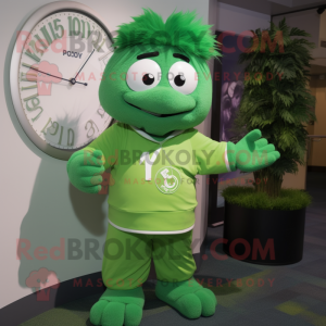 Green Pho mascot costume character dressed with a Henley Tee and Bracelet watches