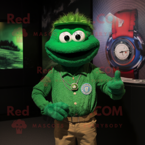 Green Pho mascot costume character dressed with a Henley Tee and Bracelet watches