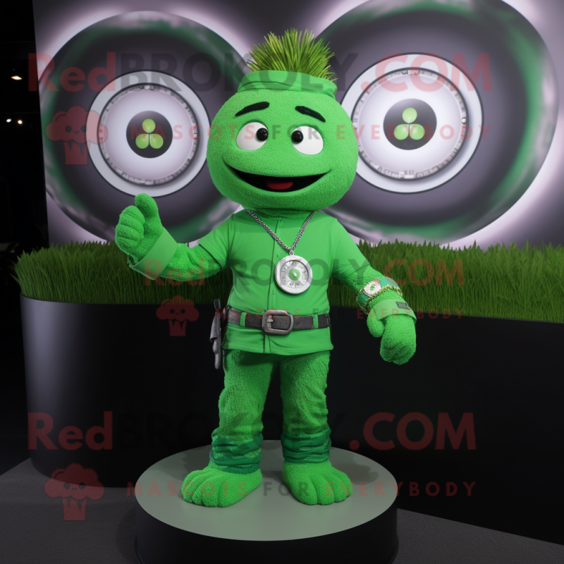 Green Pho mascot costume character dressed with a Henley Tee and Bracelet watches