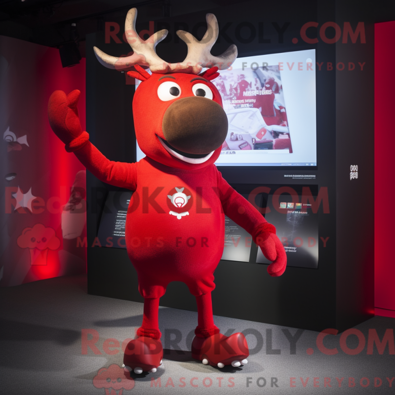 Fantasia de mascote de rena vermelha com macacão e pulseiras - Mascotes renas - REBROKO_323014 - RedBrokoly.com