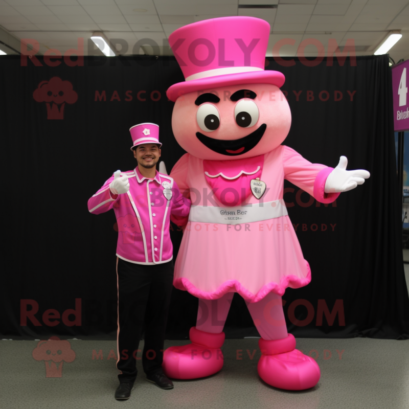 Pink Ring Master mascot costume character dressed with a Romper and Earrings Pink Ring Master mascot costume character dressed with a Romper and Earrings