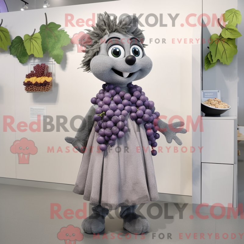 Fantasia de mascote de uva cinza com saia envelope e brincos - Mascotes da uva - REBROKO_323106 - RedBrokoly.com