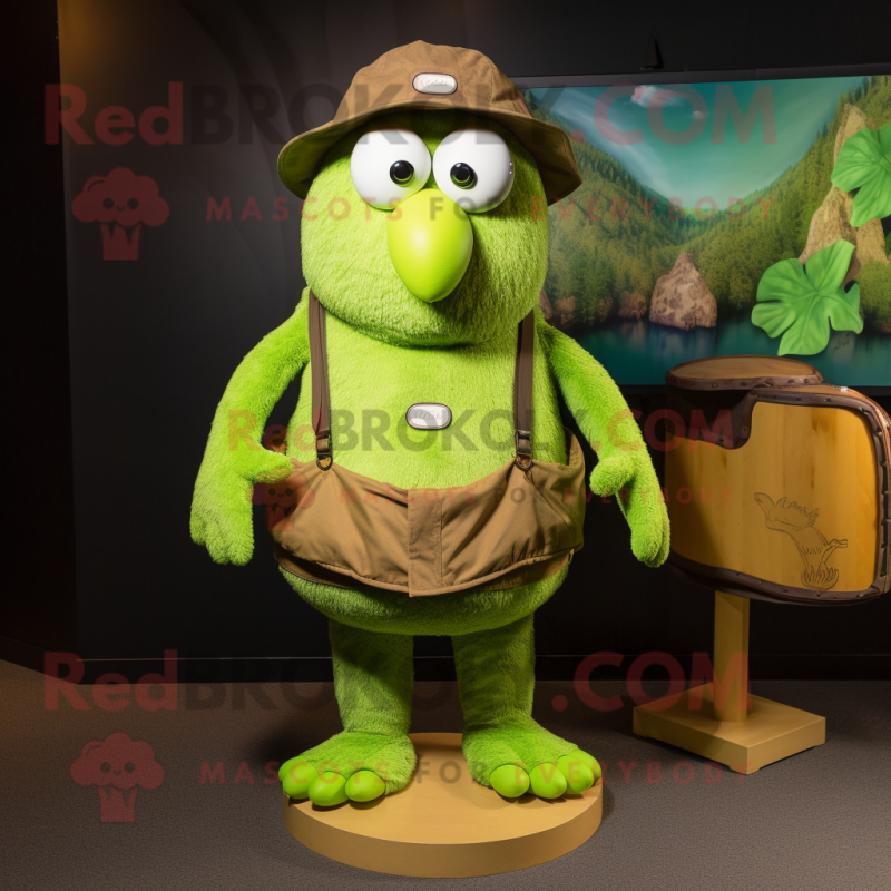 Lime Green Kiwi mascot costume character dressed with a Cargo Shorts and Cummerbunds