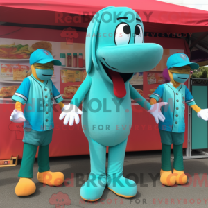 Teal Hot Dogs Maskottchen...