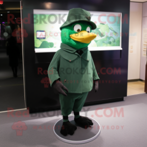 Green Blackbird mascot costume character dressed with a Turtleneck and Hat pins