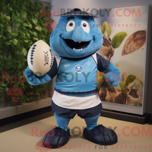 Blue Rugby Ball mascot...