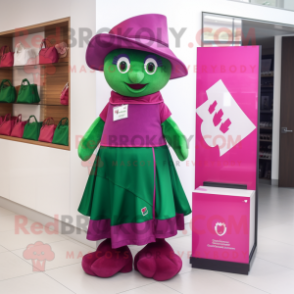 Magenta Irish Flag mascot costume character dressed with a A-Line Dress and Wallets