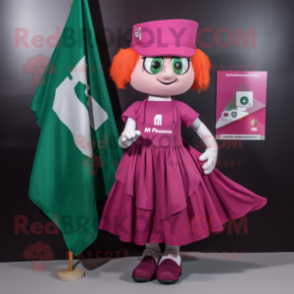 Magenta Irish Flag mascot costume character dressed with a A-Line Dress and Wallets