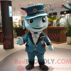 Cyan Tuna maskot drakt...