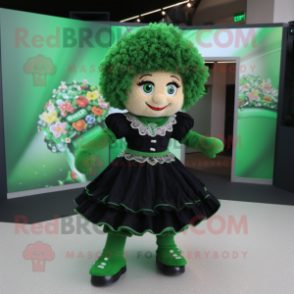 Forest Green Irish Dancing Shoes mascot costume character dressed with a Mini Skirt and Shawl pins