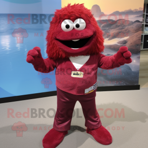 Maroon Cod mascot costume character dressed with a Flare Jeans and Tie pins